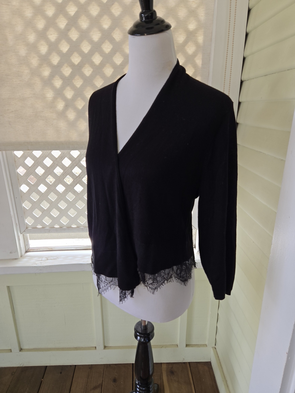 Tommy Hilfiger Black Lace-Hem Wrap Cardigan